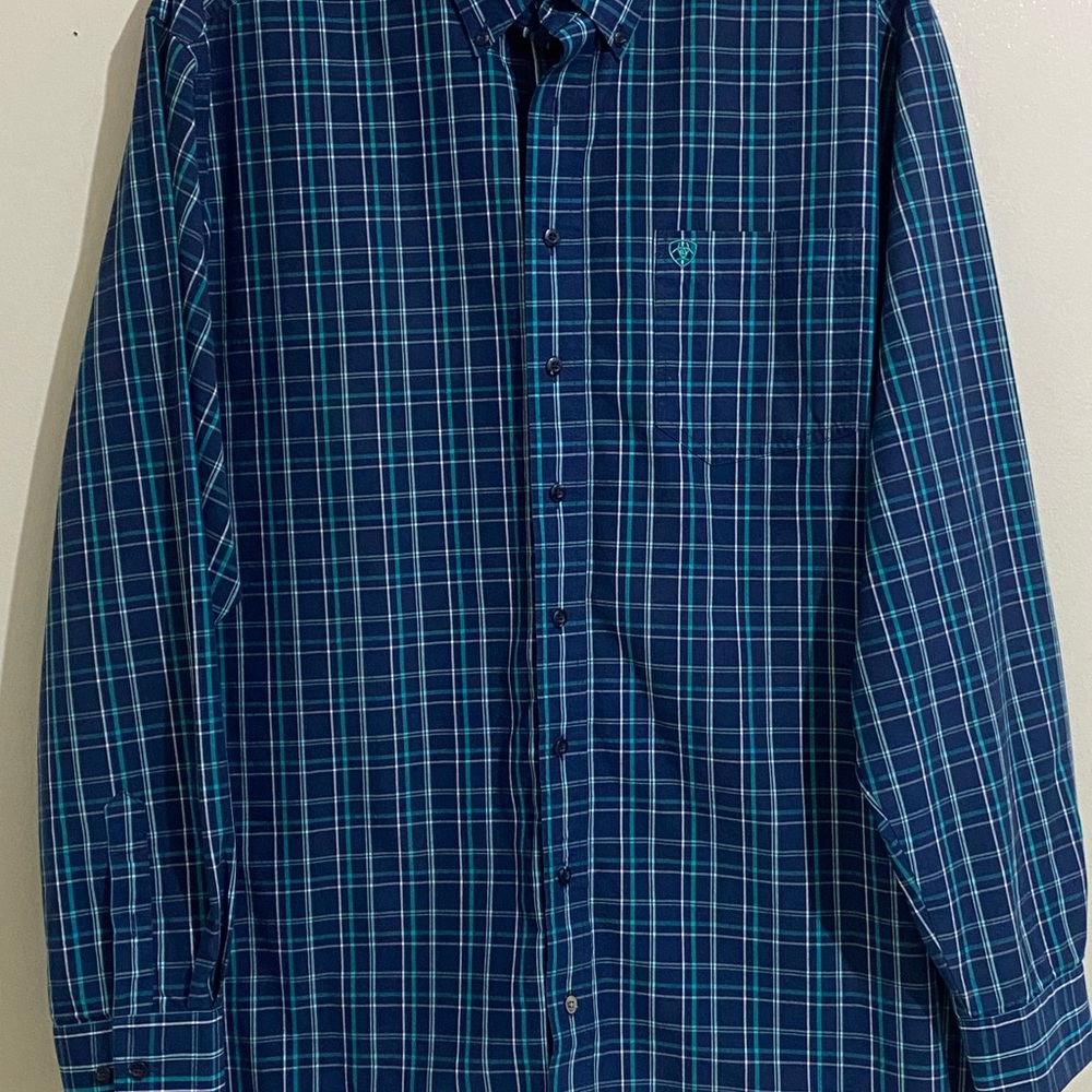 Ariat Pro Series Size XXLT Men's Blue Plaid Long-Sleeve Button-Up Shirt EUC